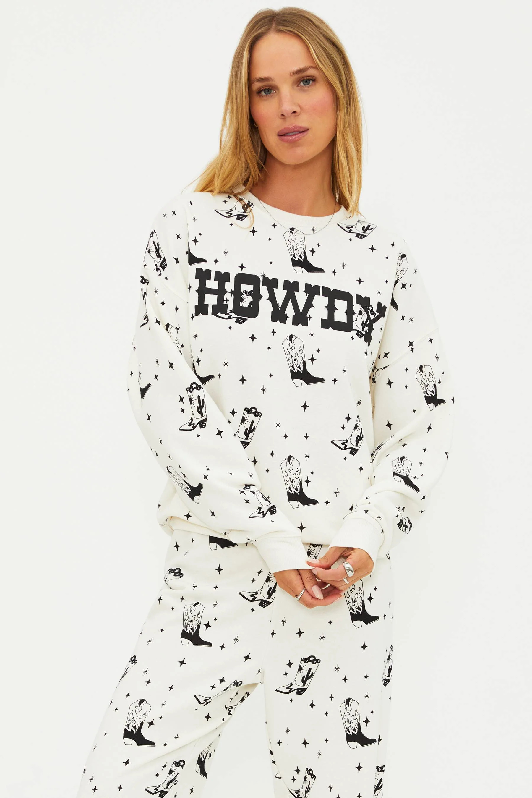 Devyn Sweatshirt Howdy Boots | Western Print Fleece Sweatshirt | Beach Riot | Beach Riot