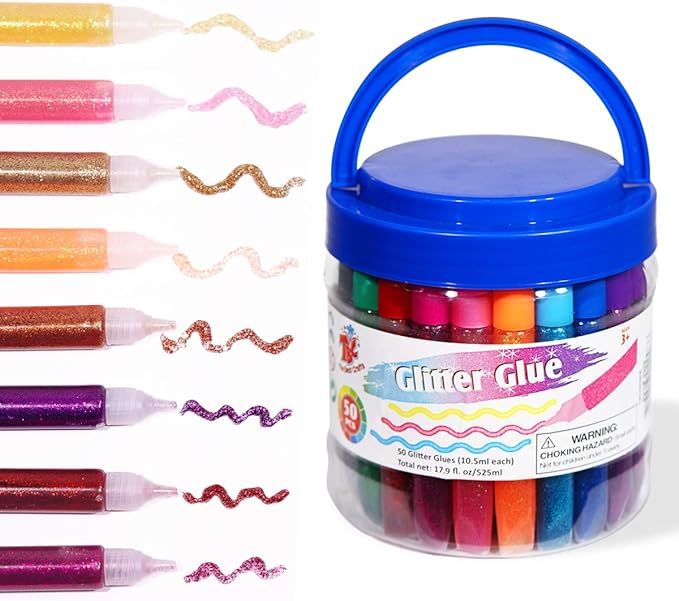 TBC The Best Crafts 50-Count Washable Glitter Glue Pack(525ml), Non-Toxic Glitter Pens with Glue ... | Amazon (US)