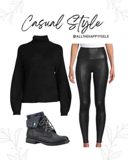 Fall Outfit, Autumn outfit, autumn style, midsize outfit, casual fall style, mom style, casual chic outfit for fall, cozy style, size 14, curvy style, size 16, black sweater, faux leather leggings, black boots, Walmart, qvc, allthehappyfeels

#LTKmidsize #LTKover40 #LTKSeasonal