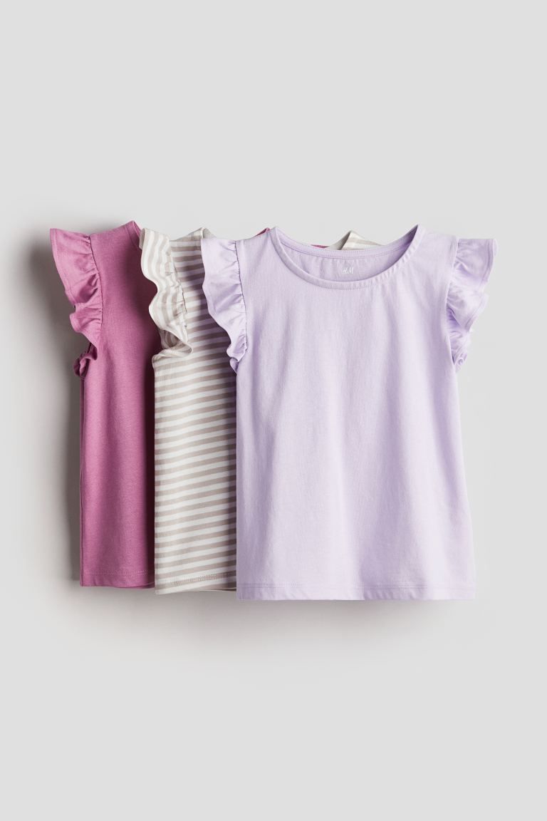 3-pack Flutter-sleeved Tops - Round Neck - Short sleeve - Light purple/dark pink - Kids | H&M US | H&M (US + CA)