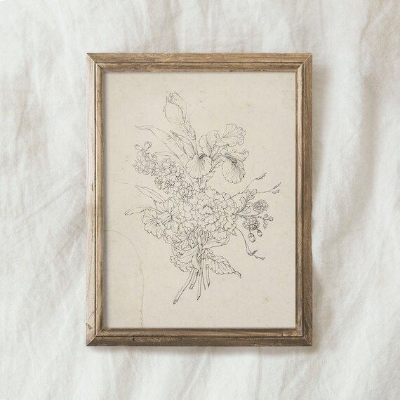 Vintage Bouquet Drawing PRINTABLE / Antique Botanical Sketch - Etsy | Etsy (US)