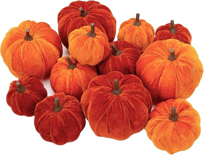 12 Pcs Artificial Pumpkins Velvet Pumpkins with Assorted Sizes Fall Harvest Halloween Decorations... | Amazon (US)