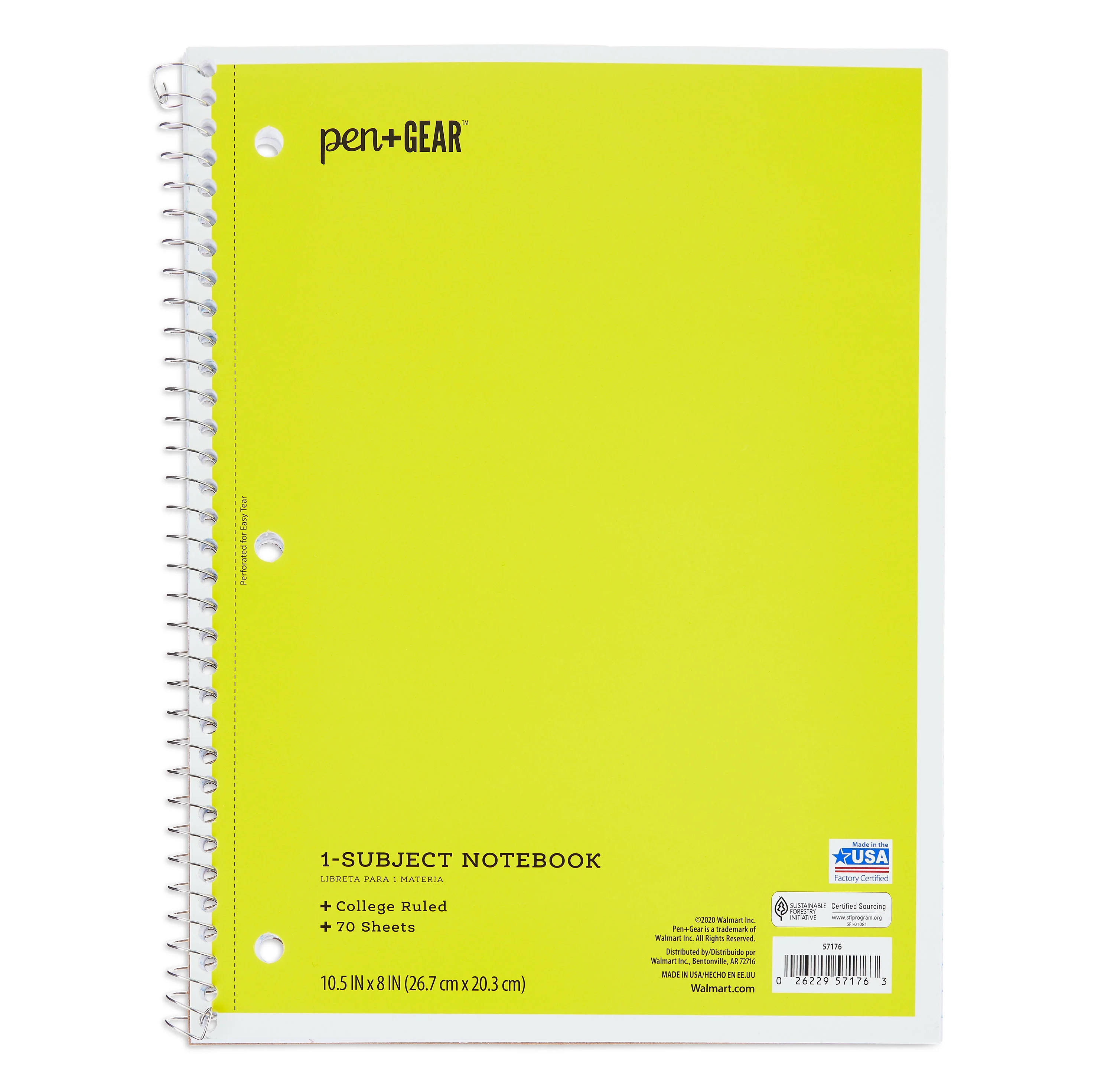 Pen+Gear College Rule 1-Subject Notebook, 10.5" x 8", Yellow, 70 Sheets - Walmart.com | Walmart (US)