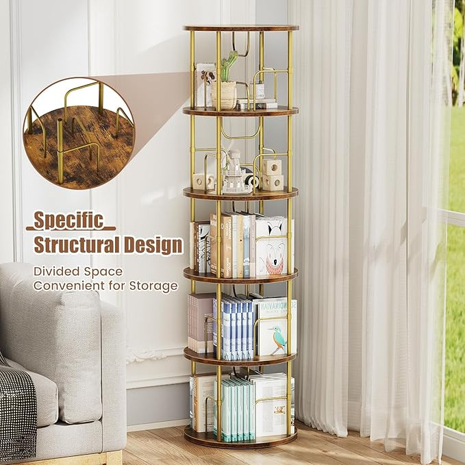 5 Tier Rotating Bookshelf, 360 ° Display Stackable Spinning Bookshelf Tower, Narrow Space Saving... | Amazon (US)