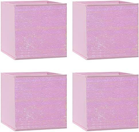 ELUCHANG Sequin Cube Storage Bins Organizer Container Foldable Fabric Closet Organizer Boxes Bask... | Amazon (US)