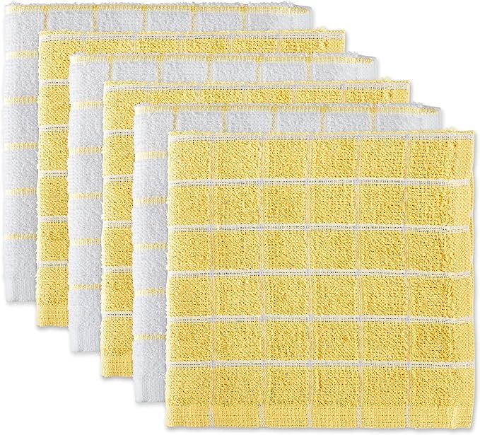 DII Basic Terry Collection Windowpane Dishcloth Set, 12x12, Yellow, 6 Piece | Amazon (US)