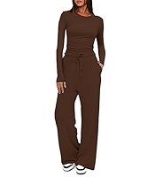 Darong - Conjunto de 2 piezas para mujer, conjunto de descanso de manga larga, pantalones de pier... | Amazon (US)