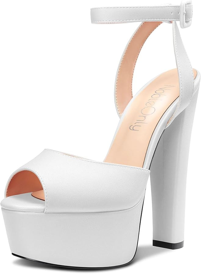 NobleOnly Womens High Block Platform Heel Peep Toe Ankle Strap Sandals Buckle Prom Dress Shoes 5.... | Amazon (US)