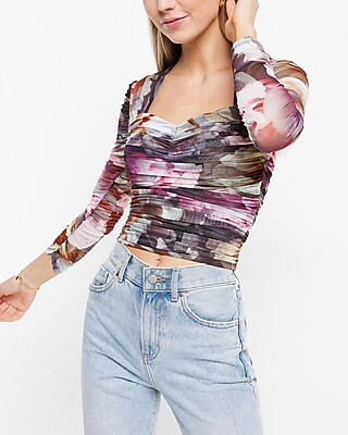 Body Contour Floral Mesh Cropped Top With Removable Cups | Express