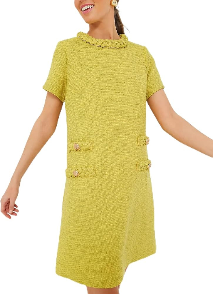 Ladyful Womens Tweed Jackie Dress Short Sleeve Elegant Crew Neck Business Party Vintage Button Bo... | Amazon (US)