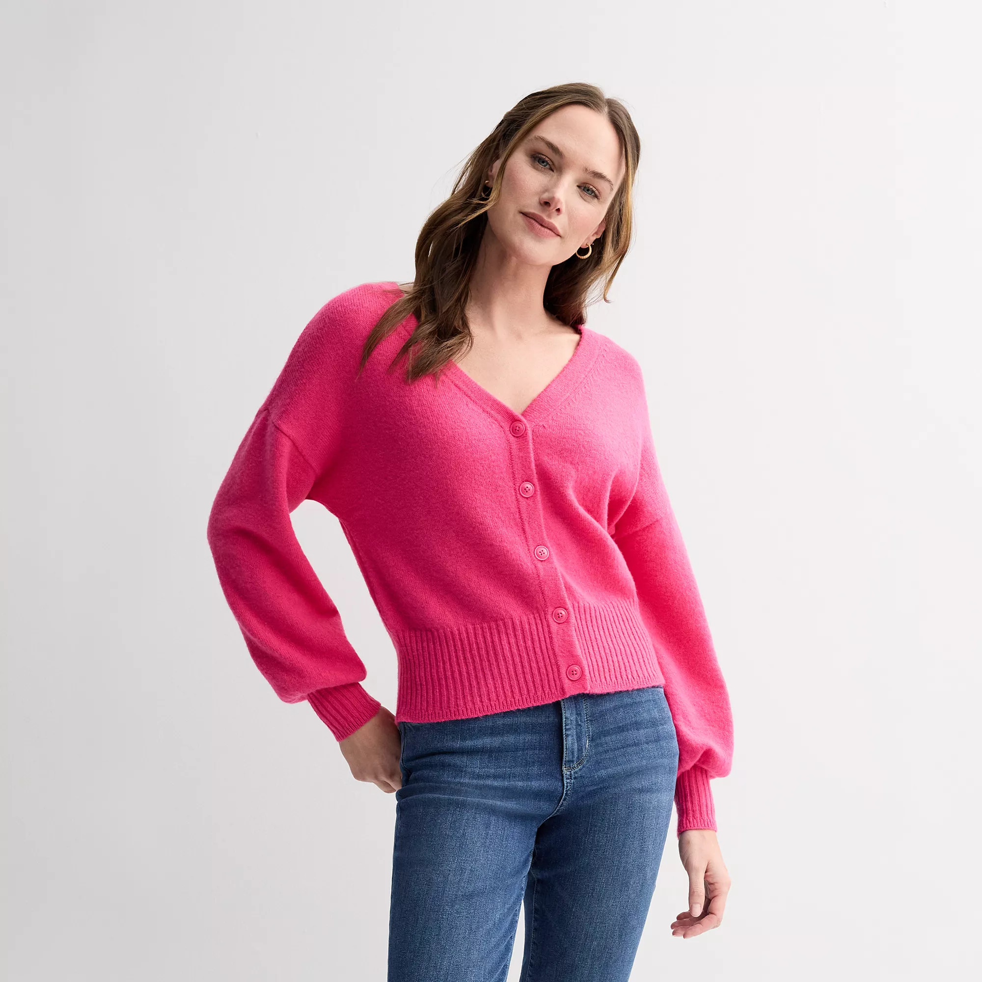 Petite Sonoma Goods For Life® Balloon Sleeve Button-Front Cardigan | Kohl's