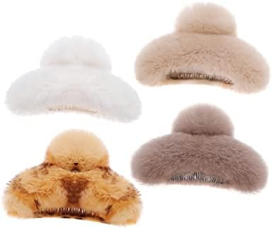 Tinblin 4 PCS Large Faux Fur Hair Claw Clips Plush Hair Catch Barrette Jaw Clamp for Women Half B... | Amazon (US)