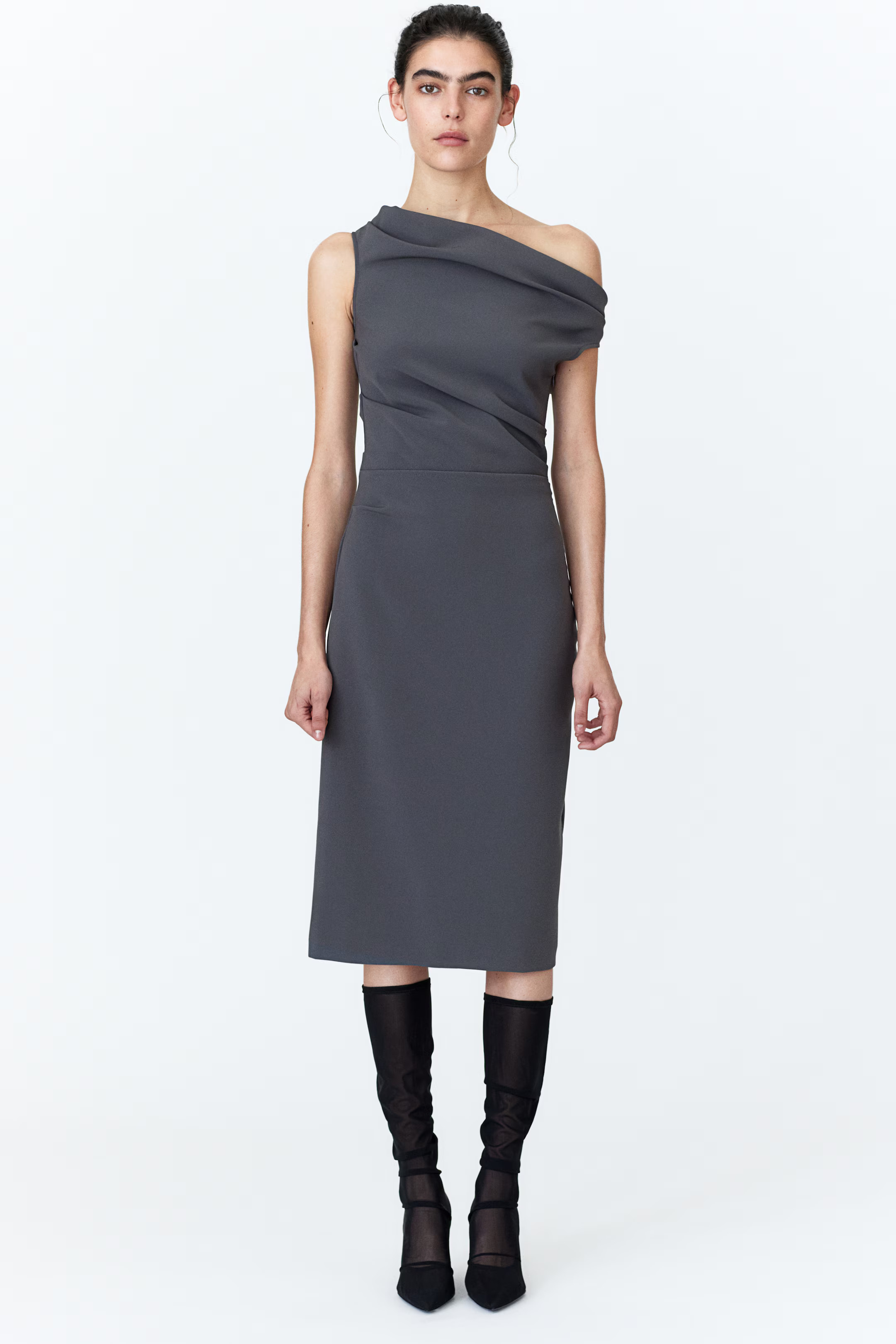Drapiertes Twillkleid - Dunkelgrau - Ladies | H&M AT | H&M (DE, AT, CH, NL, FI)