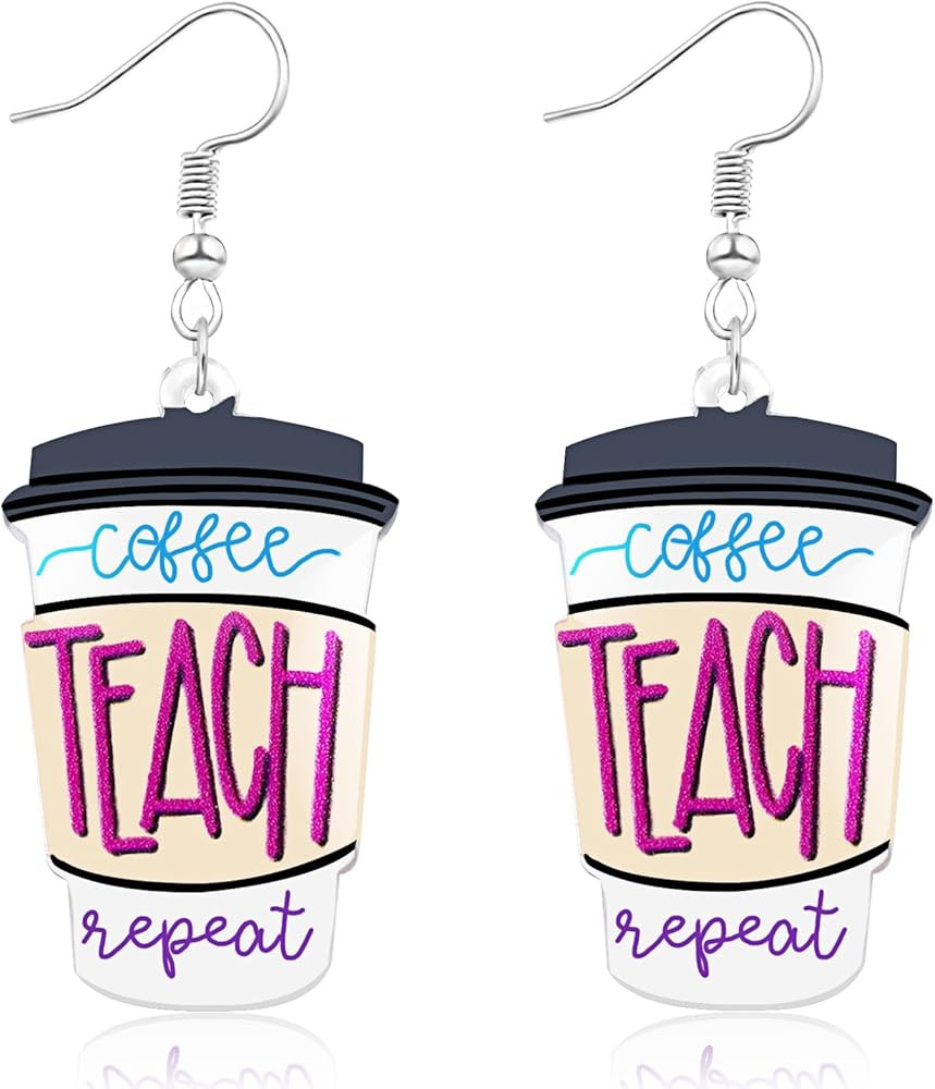 Nanafast Teacher Earrings for Women Apple Pencil Book Coffee Art Drop Dangle Earrings Acrylic Ear... | Amazon (US)