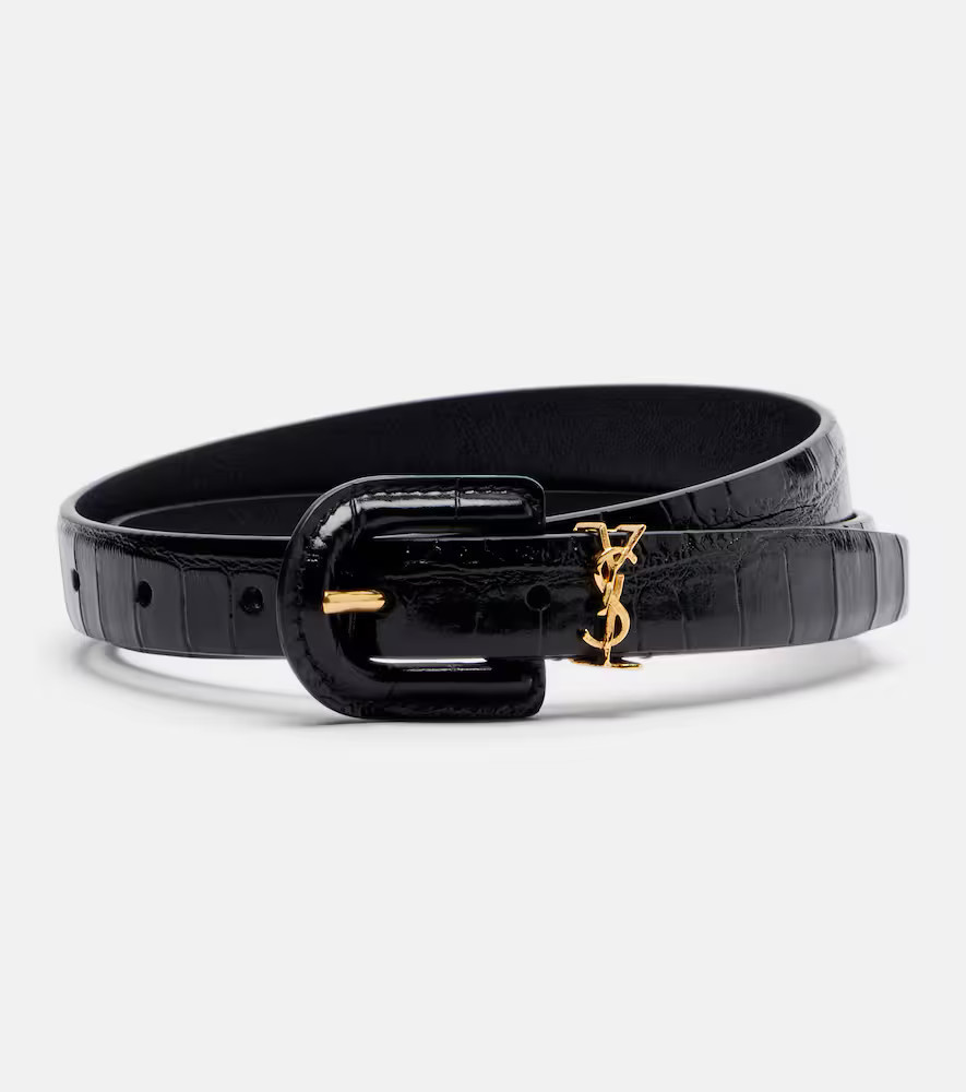 Saint Laurent Cassandre croc-effect leather belt | Mytheresa (US/CA)