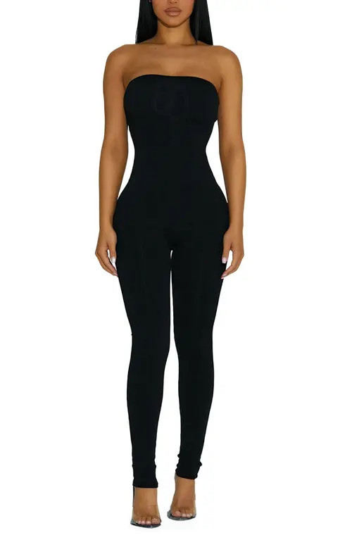 Naked Wardrobe Tube Tight Strapless Jumpsuit in Black at Nordstrom, Size Medium | Nordstrom