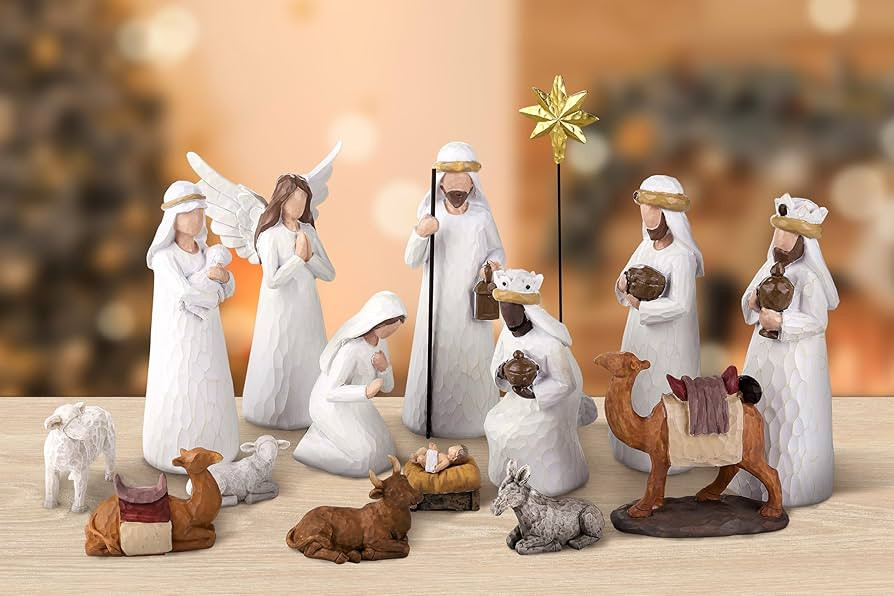 Fovths 16 Pieces Classic Nativity Set Christmas Nativity Stable Starter Figures Resin Decor 7 Inc... | Amazon (US)