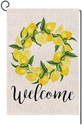 Welcome Lemon Wreath Small Garden Flag Vertical Double Sided 12.5 x 18 Inch Summer Burlap Yard De... | Amazon (US)