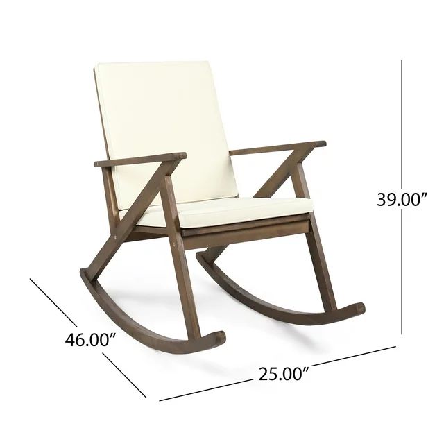 Giovanni Outdoor Acacia Wood Rocking Chair with Cushion, Dark Brown, Cream - Walmart.com | Walmart (US)