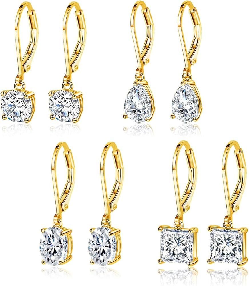 18K White Gold Plated Earrings Round Princess Cut Clear Cubic Zirconia Tear Drop Dangle Earrings ... | Amazon (US)