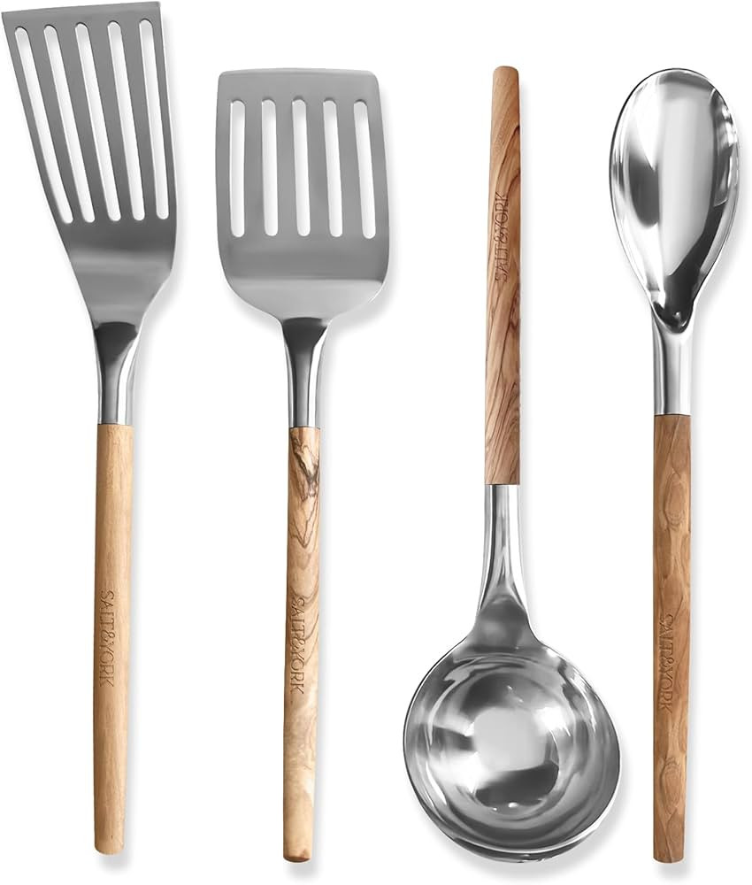 Salt & York Cooking Utensil Set, Stainless Steel Kitchen Tools with Handcrafted Olive Wood Handle... | Amazon (US)