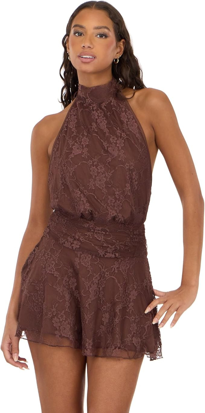 Forever 21 Women's Halter Neck Mini Lace Dress | Amazon (US)