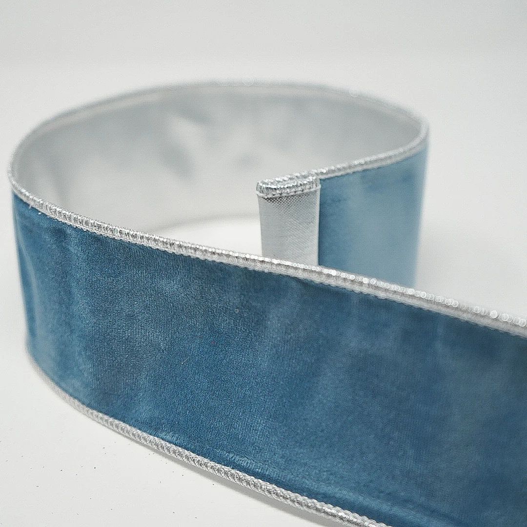 Bluish Gray Velvet Ribbon with Silver Backing | Hello Holidays