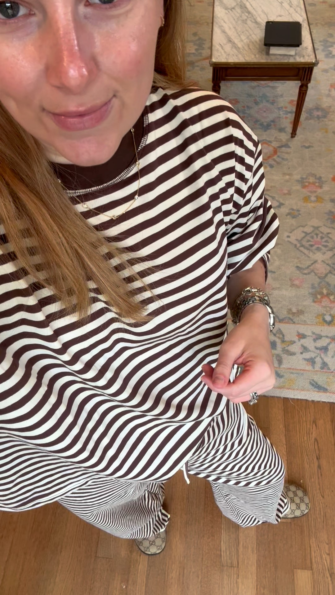 Brown stripe matching set 
Lounge set 