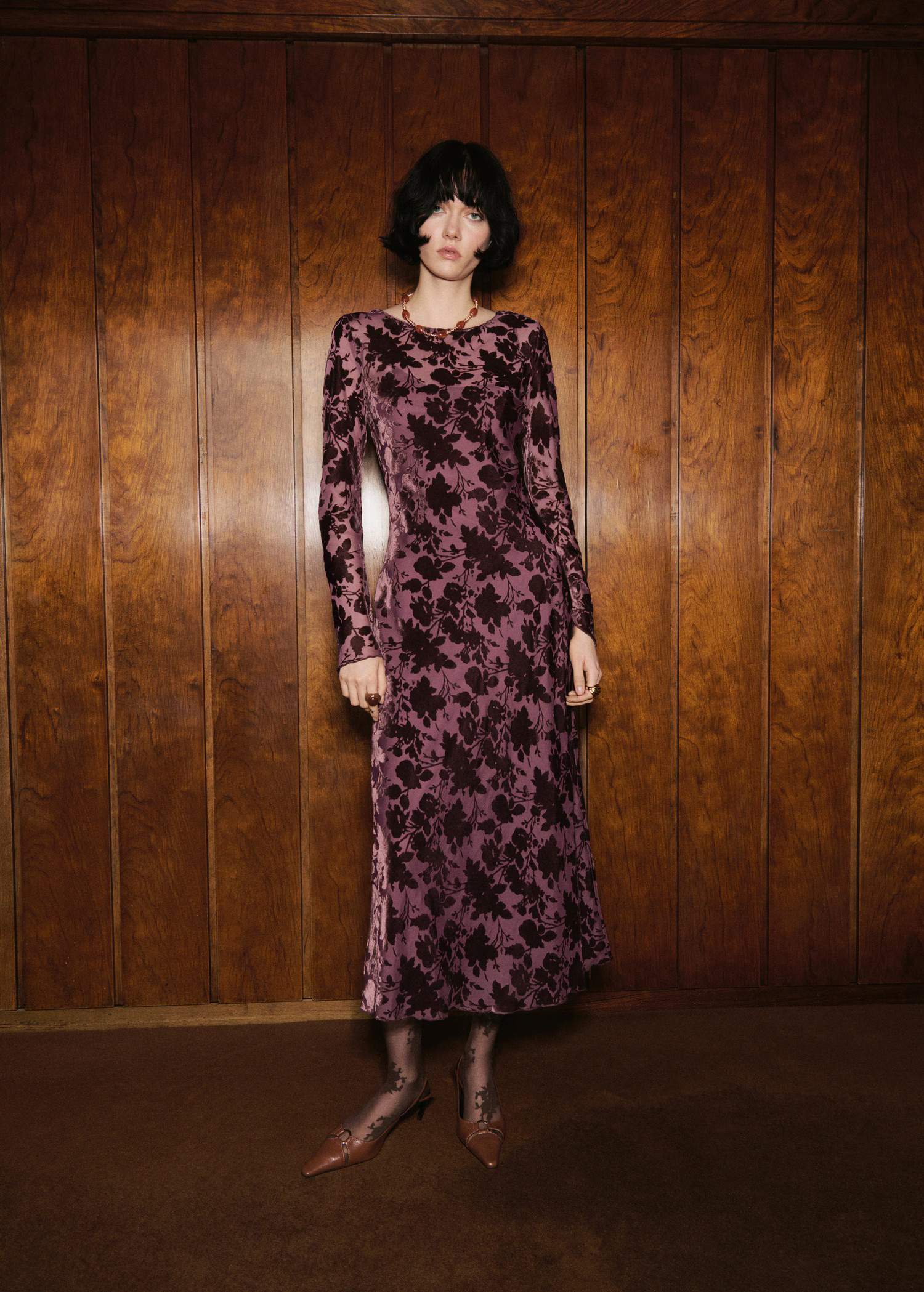 Floral jacquard dress with bell sleeves | Mango (US/MX/AU)