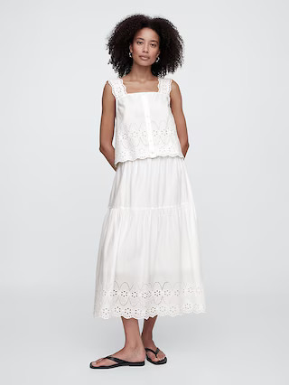 Tiered Eyelet Midi Skirt | Gap Factory