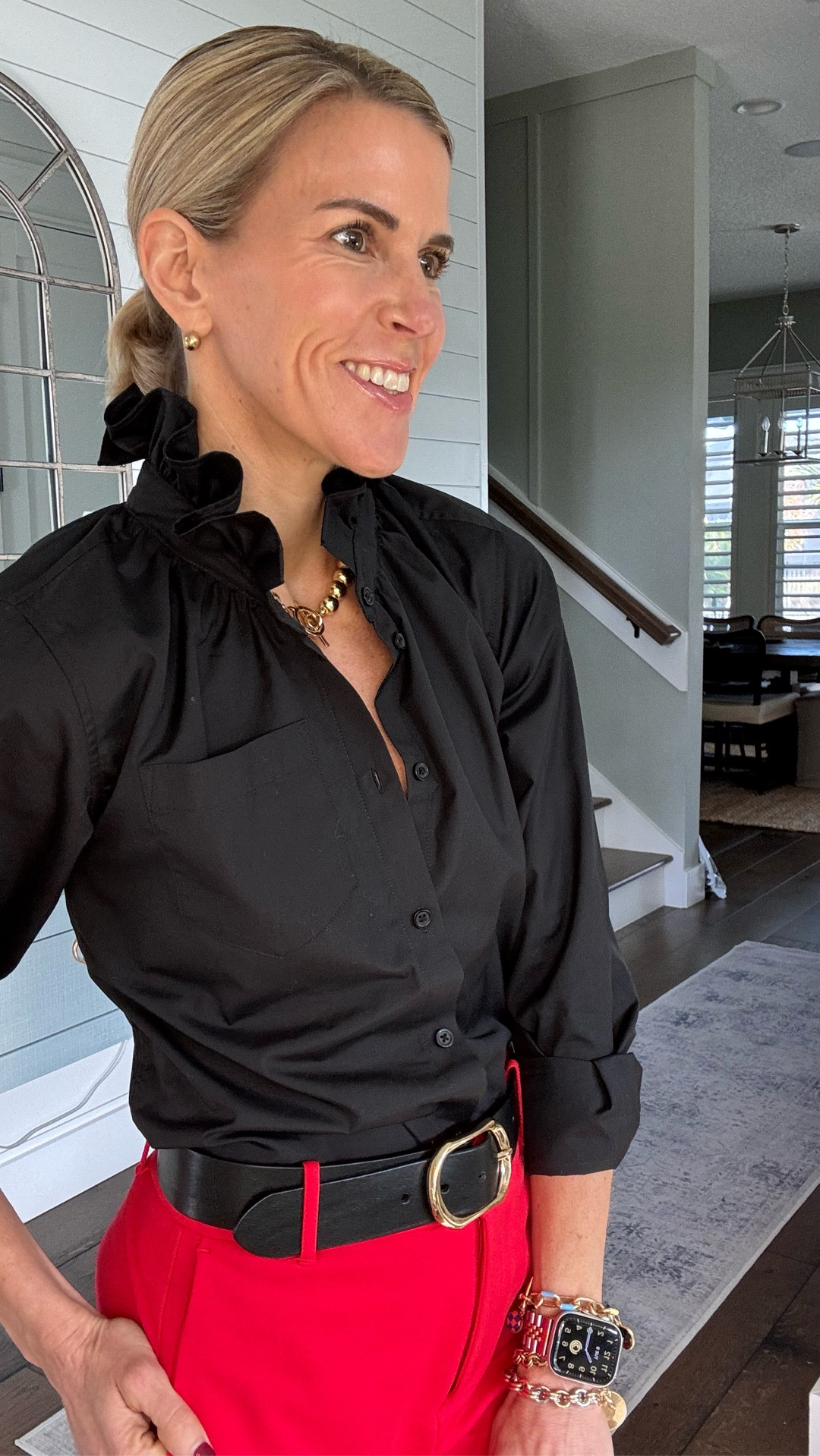 This blouse is by KMJ and can’t link but definitely check it out!! I love the structure of a ruffled collar blouse and it gives it a little something extra!  The pants I have on are exact link - I just ordered the petite  

#LTKWorkwear #LTKOver40 #LTKootd