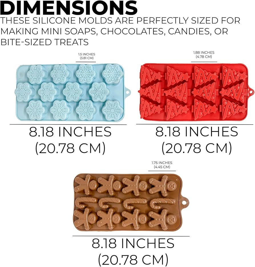 Set of 3 Holiday Christmas Shaped Silicone Ice Cube Soap Making Trays/Molds - Gingerbread Men/Can... | Amazon (US)
