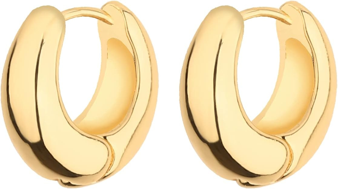 Wgoud Chunky Hoop Earrings Set 14K Gold Hoop Earrings for Women Hypoallergenic, Thick Hoops Earri... | Amazon (US)