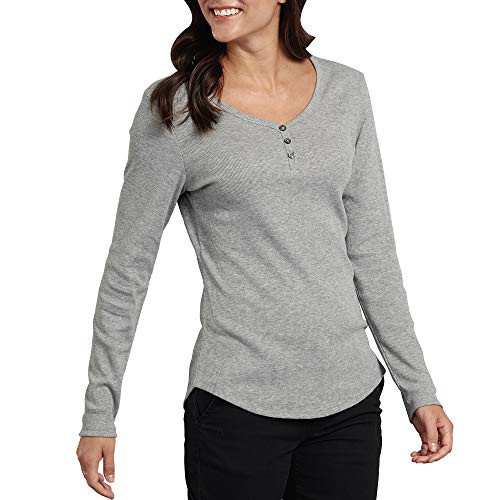 Dickies Women's Long-Sleeve 3-Button Henley Shirt -Graphite Single Dye, Small | Amazon (US)