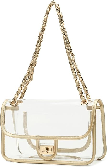 Womens PVC Clear Purse Handbag with Chain Stadium Approved Clear Bag See Through Bag for Working ... | Amazon (US)