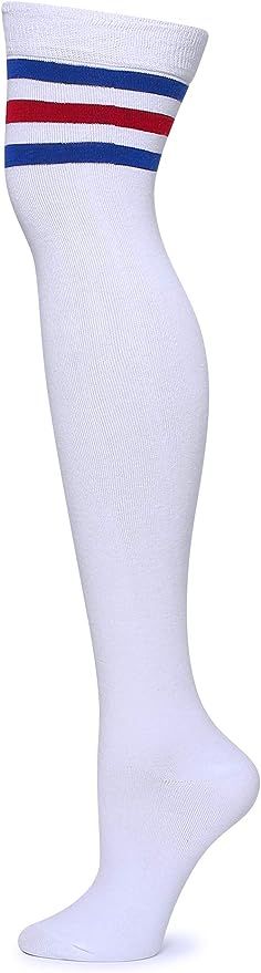 Leotruny Women's Triple Stripes Over the Knee High Socks | Amazon (US)