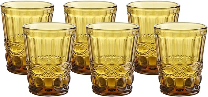 Colored Water Glass Vintage-Pressed Pattern 8 Ounce Wedding Wine Glass set of 6- Solid Glass Colo... | Amazon (US)