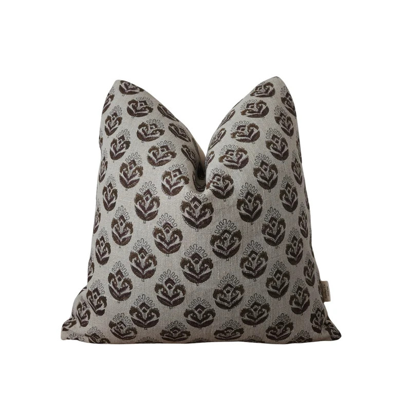 Beige Maroon and Brown Floral Linen Block Print Throw Pillow, Thick Woven Linen Pillows. Cottagec... | Etsy (US)