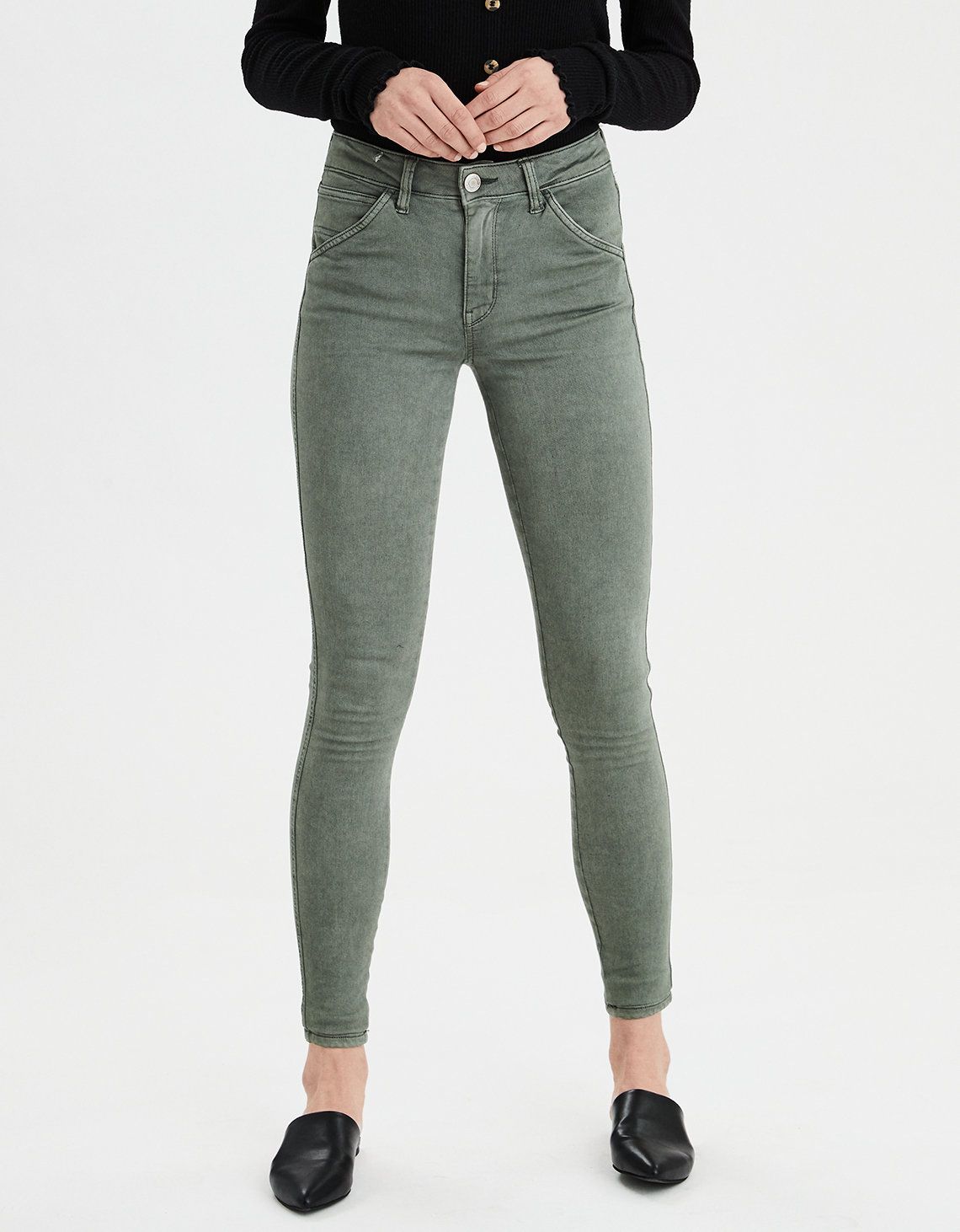 AE Ne(X)t Level High-Waisted Jegging, Green | American Eagle Outfitters (US & CA)