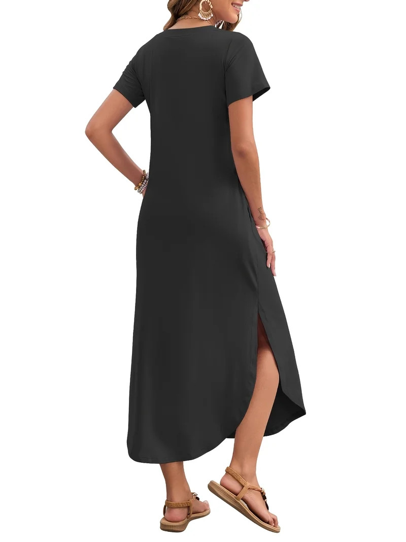 OutfitShow Women Maxi Dress with Pockets Casual Short Sleeve V-Neck Summer Dress | Walmart (US)