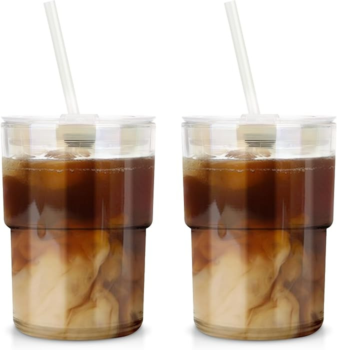 13oz/400ml Glass Tumbler with Straw and Lid, 2 Pack Glass Cup, Sealed Carry on Travel Coffee Cup ... | Amazon (CA)