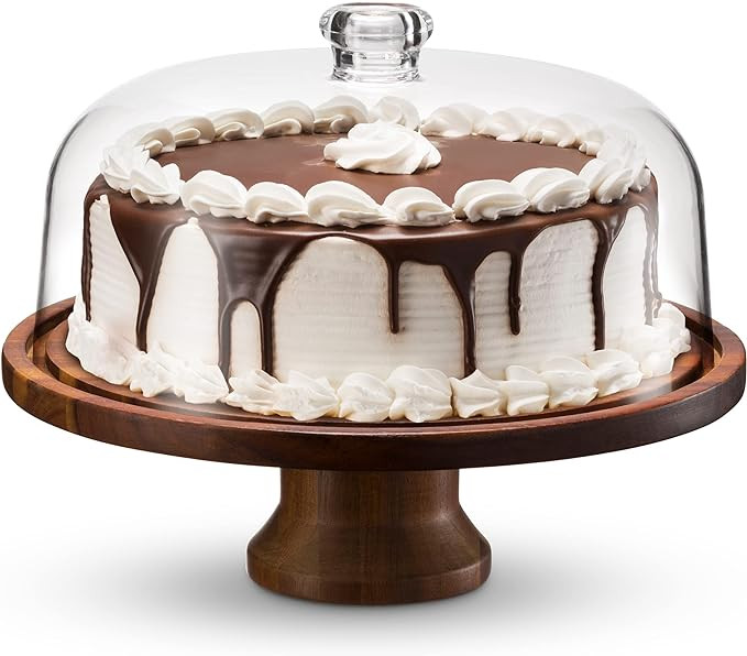 Amazon.com: Godinger Cake Stand, Footed Cake Plate with Dome, Acacia Wood and Shaterproof Acrylic... | Amazon (US)