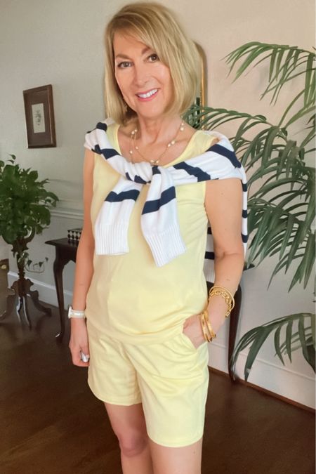 Having a thing for yellow this spring! Yellow chino 7” inch shorts and yellow tank are both on sale! Add a blue striped sweater for contrast and warmth.
Summer Outfit, spring outfit, vacation outfit 

#LTKsalealert #LTKfindsunder50 #LTKover40