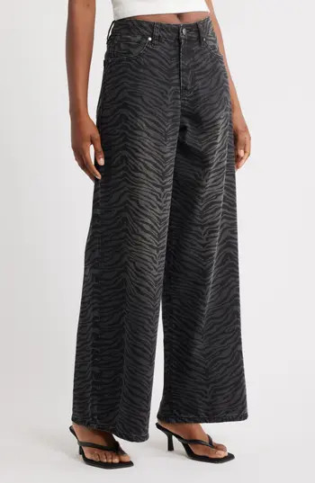 PTCL Viola Zebra Print High Waist Baggy Jeans in Zebra Black Wash at Nordstrom Rack, Size 28 | Nordstrom Rack