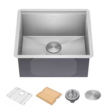 Kraus Kore Undermount 21-in x 19-in Stainless Steel Single Bowl Workstation Kitchen Sink | Lowe's