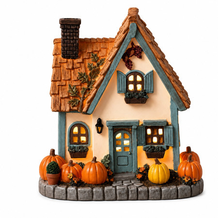 Fall Harvest Light Up Cottage House, LED Resin Pumpkin Autumn Halloween Thanksgiving Tabletop Decor with Warm Glow for Mantel Shelf Home Office Seasonal Decoration, 6" (1 PC) | Walmart (US)