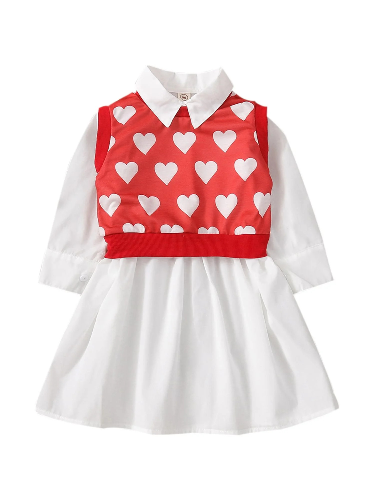 Sunisery Valentine's Day Kids Baby Girls Clothes Solid Lapel Long Sleeve Front Button Shirt Dress... | Walmart (US)