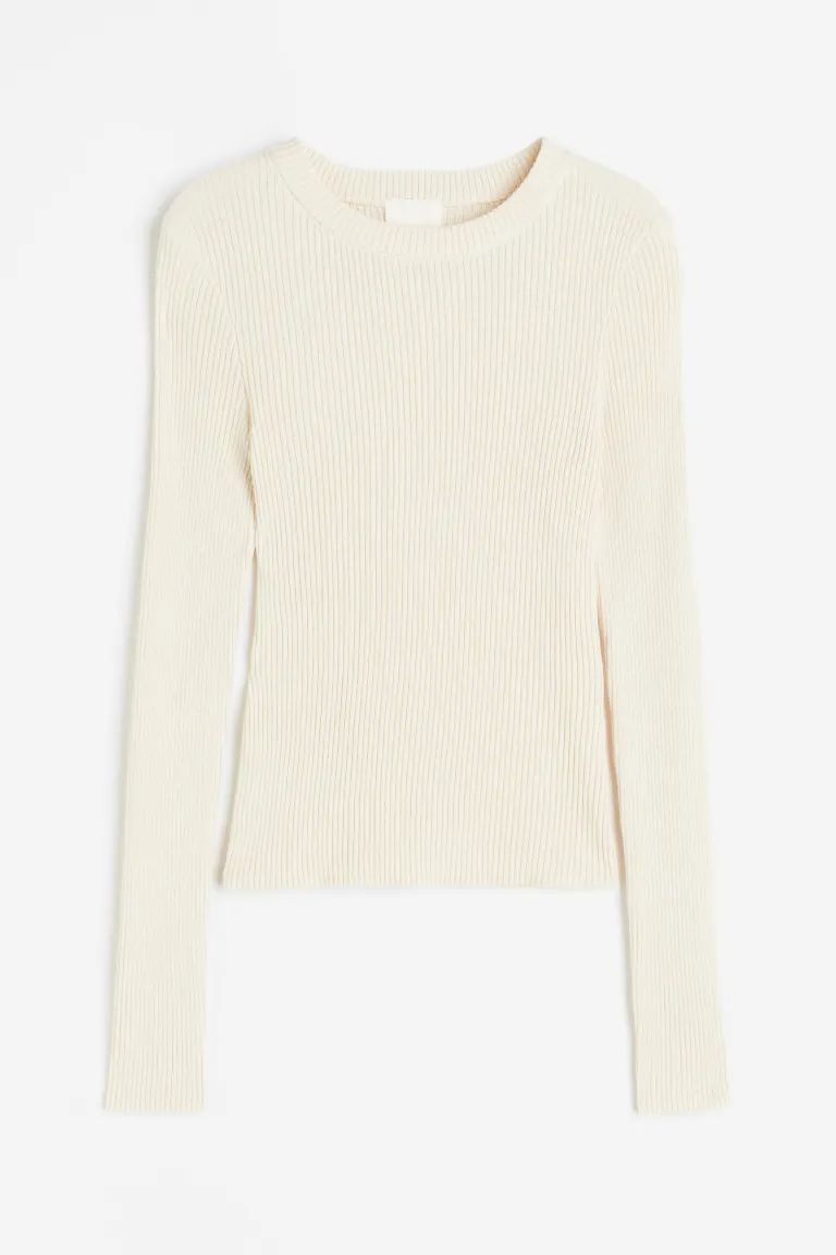 Rib-knit top - Cream - Ladies | H&M GB | H&M (UK, MY, IN, SG, PH, TW, HK)