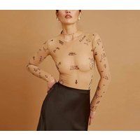 Beige Women Bodysuit, Third Eye Rave Womens Graffiti Clothes, Long Sleeve Bodysuits, Grunge Clothing | Etsy (US)