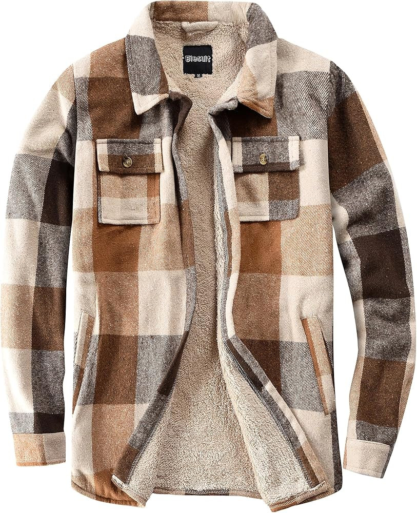 Elesuit Women's Sherpa Lined Flannel Shirt Jacket Plaid Button Pocket Coat | Amazon (US)